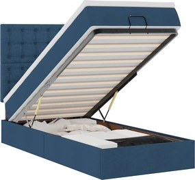 vidaXL Οθωμανικό κρεβάτι με στρώμα &amp; LEDs Μπλε 100x200 cm Ύφασμα