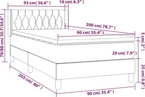vidaXL Κρεβάτι Boxspring με Στρώμα Μαύρο 90x200 εκ. Υφασμάτινο