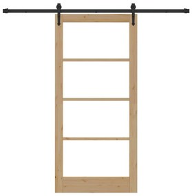 vidaXL Συρόμενη Πόρτα Χειροκίνητος Καφέ 93 x 202 cm Ξύλο και μέταλλο