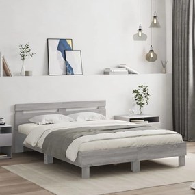 vidaXL Πλαίσιο Κρεβατιού με Κεφαλάρι/LED Γκρι Sonoma 150x200 εκ.