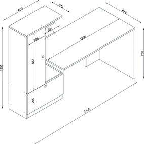 Γραφείο εργασίας Domingo Megapap χρώμα λευκό - καρυδί 149,5x60x120εκ.