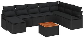 vidaXL Σετ Καναπέ Κήπου με μαξιλάρι 9 pcs Μαύρο Πολυ ράταν