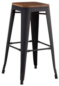 RELIX Wood Σκαμπό BAR, Μέταλλο Βαφή Μαύρο Matte, Κάθισμα Dark Oak, Στοιβαζόμενο