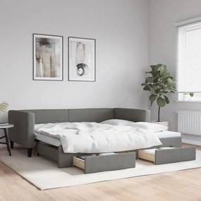 Καναπές Κρεβάτι Συρόμενος Σκ. Γκρι 100x200εκ. Ύφασμα &amp; Συρτάρια - Γκρι