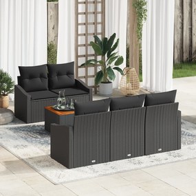 vidaXL Σετ 6 Τεμαχίων Καναπέ Κήπου με Μαξιλάρια Μαύρο Πολυ Ράταν Ακακίας
