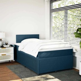 vidaXL Κρεβάτι Boxspring με Στρώμα Μπλε 120x200 εκ. Βελούδινο