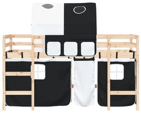 Υπερυψ. Κρεβάτι με Τούνελ Λευκό/Μαύρο 90 x 190 εκ. Μασίφ Πεύκο - Μαύρο