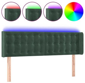 vidaXL Κεφαλάρι Κρεβατιού LED Σκούρο Πράσινο 147x16x78/88εκ. Βελούδινο