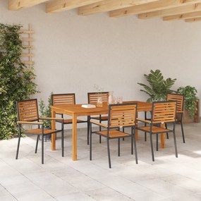vidaXL Σετ Εξωτερικής Τραπεζαρίας 7 Τεμαχίων Μαύρο Πολυ Ράφτη Ακακία