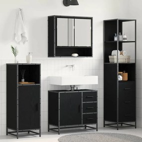 vidaXL Σετ Επίπλων Μπάνιου με ράφι 3 pcs Μαύρη Οξυά Επεξεργασμένο ξύλο