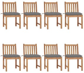 Καρέκλες Κήπου 8 τεμ. από Μασίφ Ξύλο Teak με Μαξιλάρια - Γκρι