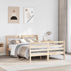vidaXL Πλαίσιο Κρεβατιού με Κεφαλάρι 135x190 εκ. από Μασίφ Ξύλο Πεύκου