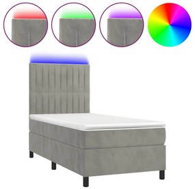 vidaXL Κρεβάτι Boxspring με Στρώμα &amp; LED Αν.Γκρι 90x190 εκ. Βελούδινο