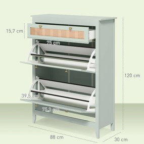 HOMCOM Έπιπλο Παπουτσιών για 12 Ζευγάρια, με 1 Συρτάρι που εξέρχεται, 2 Συρτάρια ανατροπής, Έπιπλο Παπουτσιών, 88 x 30 x 120 cm, Πράσινο