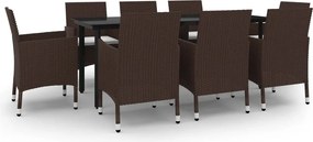 vidaXL Σετ Τραπεζαρίας Κήπου 9 τεμ. Συνθ. Ρατάν/Γυαλί με Μαξιλάρια