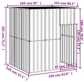 Σπιτάκι Σκύλου με Οροφή Ανθρακί 165x153x181 εκ. Γαλβαν. Χάλυβας - Ανθρακί