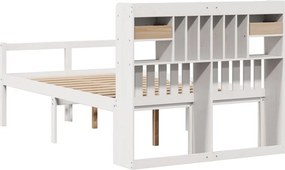 vidaXL Κρεβάτι Βιβλιοθήκη Χωρίς Στρώμα Λευκό 135x190 εκ Μασίφ Πεύκο