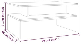 Τραπεζάκι Σαλονιού Γκρι Sonoma 90x60x42,5 εκ.Επεξεργασμένο Ξύλο - Γκρι