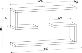 Ραφιέρα τοίχου Jenika Megapap 2 τεμαχίων χρώμα λευκό 60x14,5x18εκ.