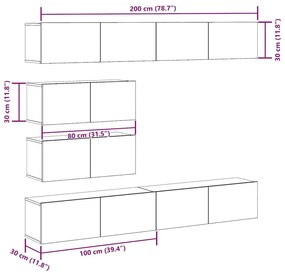 6 τεμαχίων σετ ντουλαπιών τηλεόρασης με επίτοιχο παλιό ξύλο - Καφέ