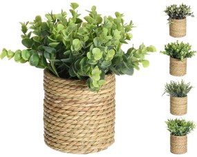 Φυτό Τεχνητό ArteLibre 23cm Σε Ψάθινο Καλάθι 11x11.5cm Σε 4 Ποικιλίες