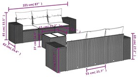 vidaXL Καναπές Σετ 7 Τεμαχίων Μαύρο Συνθετικό Ρατάν με Μαξιλάρια