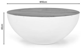 Τραπέζι σαλονιού Coffelty Inart λευκό μέταλλο-μασίφ ξύλο ακακίας Φ90x40εκ