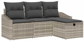 vidaXL Σετ Καναπέ Κήπου με μαξιλάρι 4 pcs Ανοιχτό γκρι Πολυ ράταν