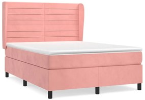 Κρεβάτι Boxspring με Στρώμα Ροζ 140x200 εκ. Βελούδινο - Ροζ