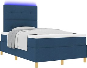 vidaXL LED Κρεβάτι με βάθρο με στρώμα Μπλε 120 x 190 cm ύφασμα