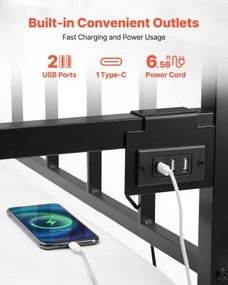 VEVOR Twin Daybed Frame Height Adjustable DayBed w/ Trundle Charging Station LED