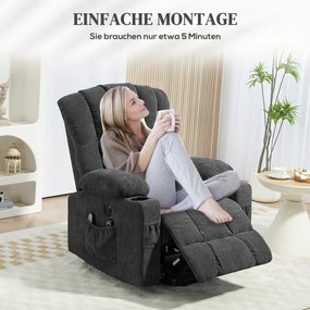 Ηλεκτρική πολυθρόνα ανύψωσης με λειτουργία μασάζ και θέρμανσης, θύρες USB, ποτηροθήκες, Σκούρο γκρι