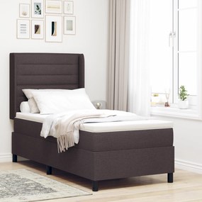 vidaXL κρεβάτι box spring με στρώμα & LED καφέ σκούρο 100x200 εκ. υφάσματος