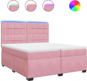 vidaXL Κρεβάτι Boxspring με Στρώμα Ροζ 200x200 εκ. Βελούδινο