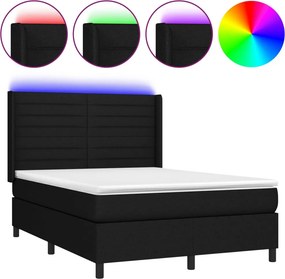 vidaXL Κρεβάτι Boxspring με Στρώμα &amp; LED Μαύρο 140x190 εκ. Υφασμάτινο
