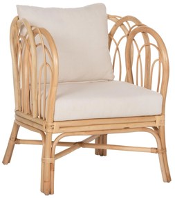 ARMCHAIR ESTOR  RATTAN IN NATURAL-WHITE CUSHION 78x75x92Hcm.