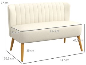 HOMCOM Καναπές 2 Θέσεων, Μαλακή Επένδυση, Εύκολο στον Καθαρισμό Κάλυμμα, έως 150 kg, 117 x 56,5 x 77 cm, Κρεμ Λευκό