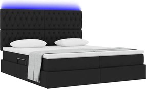 vidaXL LED Κρεβάτι αποθήκευσης με στρώμα Μαύρο 200 x 200 cm Ύφασμα