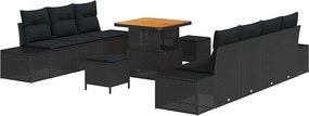 vidaXL Σετ Καναπέ Κήπου με μαξιλάρι 10 pcs Μαύρο Πολυ ράταν