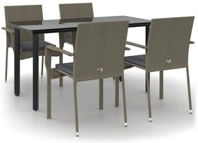 vidaXL Σετ Τραπεζαρίας Κήπου 5 τεμ Μαύρο&Γκρι Συνθ. Ρατάν με Μαξιλάρια