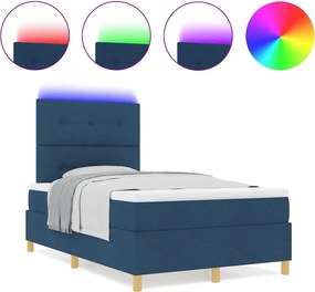 vidaXL LED Κρεβάτι με βάθρο με στρώμα Μπλε 120 x 190 cm ύφασμα