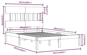 Πλαίσιο Κρεβατιού Γκρι 200 x 200 εκ. από Μασίφ Ξύλο - Γκρι