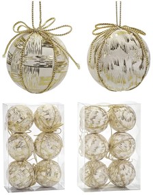 Χριστουγεννιάτικη Μπάλα Λευκό 80mm Σετ 6Τμχ Σε 2 Σχέδια