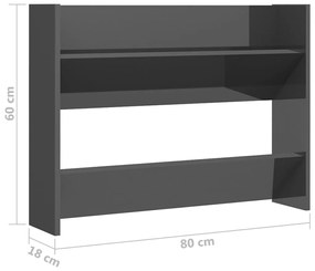 vidaXL Παπουτσοθήκη Τοίχου Γυαλιστερό Γκρι 80x18x60εκ. από Επεξ. Ξύλο