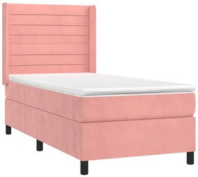 vidaXL Κρεβάτι Boxspring με Στρώμα Ροζ 80 x 200 εκ. Βελούδινο