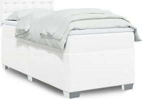 vidaXL Κρεβάτι Boxspring με Στρώμα Λευκό 100x200εκ.από Συνθετικό Δέρμα