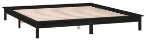 Πλαίσιο Κρεβατιού με LED Μαύρο 135 x 190 εκ. Διπλό Μασίφ Ξύλο - Μαύρο