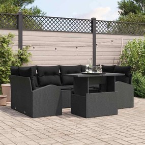 vidaXL Σετ Καναπέ Κήπου με μαξιλάρι 7 pcs Μαύρο Πολυ ράταν