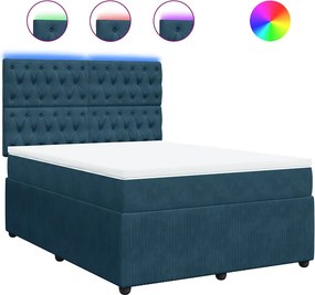 vidaXL Κρεβάτι Boxspring με Στρώμα Μπλε 140x190 εκ. Βελούδινο