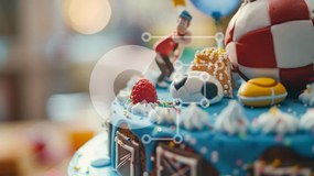 Σετ των 2 Intra Συλλεκτικό Ξύλινο Παζλ Plywood 4mm - Μπλε τούρτα γενεθλίων με αθλητικά διακοσμητικά Σε Ξύλινο Κουτί - Διαστάσεις: 10x10 cm – 25 κομμάτια